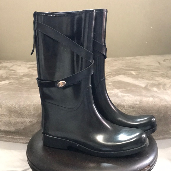 COACH black buckle rain boots sz9 - Picture 1 of 6